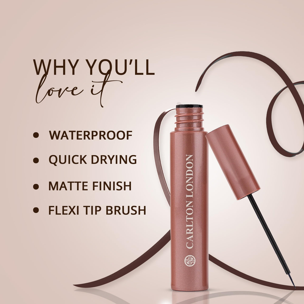 Carlton London Stunnig Black Liquid Eye Liner |Enriched With Vitamin-E |Long Lasting Matte Waterproof Liner, Smudge Proof, Transfer Proof Eye Makeup |Upto 24 Hrs - 5ML(Bitter Chocolate)