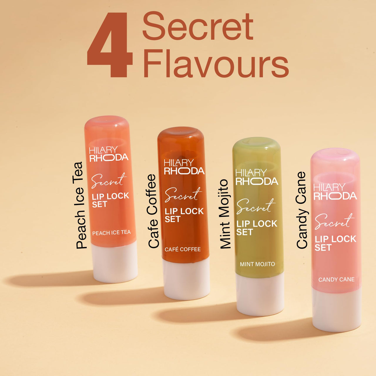 Hilary Rhoda Secret Lip Lock Set | Infused with Rapeseed Oil | Super-Hydrating Lip Balm & Repairs Lips | Cruelty-Free | Keeps Lips Soft & Supple | Set of 4 | 2.6g*4, Multicolor