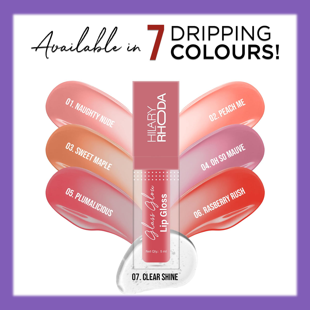 Hilary Rhoda Glass Glow Lip Gloss | Nourishing & Hydrating Lip Gloss | Sheer Coverage | High Shine | Juicy & Plump Lips | Glides on Smoothly | 5ml (Plumalicious - Shade 05)