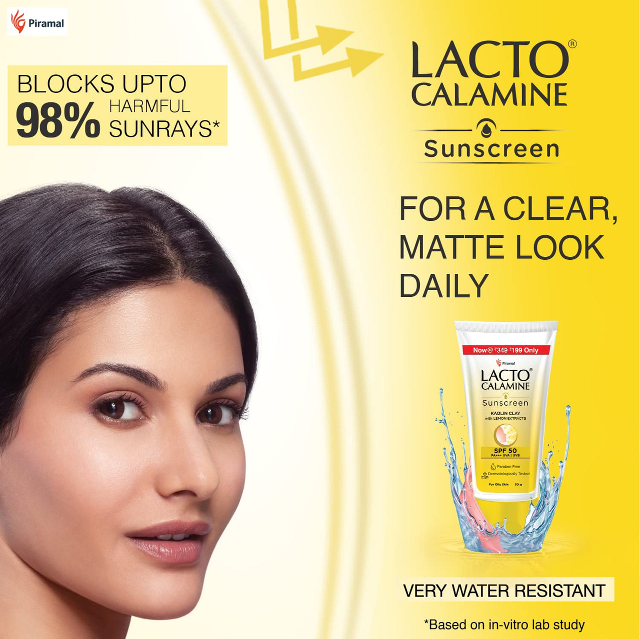 Lacto Calamine Sunshield Matte Look Sunscreen SPF50 PA+++ for Oily or Acne prone skin, Very Water Resistant, Paraben & Sulphate free, 50g (Pack of 2)
