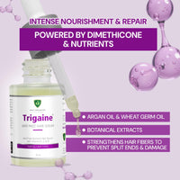 Trigaine Anti-Frizz Hair Serum 30ml | Detangle Hair Controls Frizz Repairs Dry & Brittle Hair | Argan Oil Vitamin E C & B Enriched Leave-In Hair Serum | Lightweight Non-Greasy