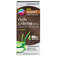 Godrej Expert Rich Crème Hair Colour for Women & Men – NATURAL BROWN Shade 4.00 (50ml + 50g) | No Ammonia | 10x Aloe Vera & 100% Grey Coverage