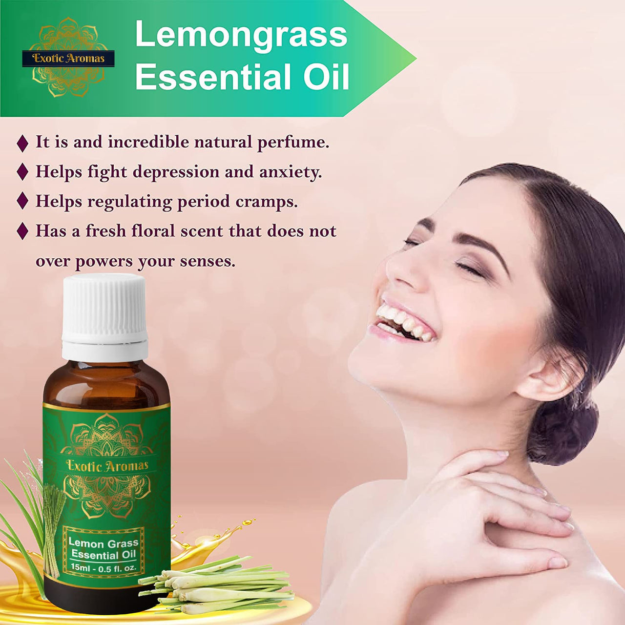 Exotic Aromas Lemon Grass Oil, Essential Oil (15Ml + 15Ml) Pack of 2