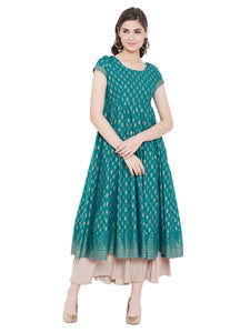 "PH" POSHAKHUB Adorable Women's Soft Cotton Printed Cap Sleeve Anarka Kurti