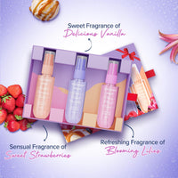 Aqualogica Refresh+ On the Go Set of 3 Perfume Body Mist | Travel Friendly | Long Lasting | Warm, Sweet & Floral Fragrance | Double Duty Mist for Hair & Body | Gifting For Valentine's Day, Birthday, Anniversary & Special Occasions | Premium Gift Pack | 20