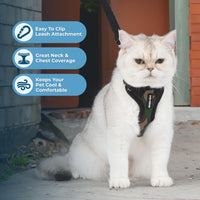 Voyager Step-in Lock Cat Harness w Reflective Cat Leash Combo Set with Neoprene Handle 5ft - Supports Small, Medium and Large Breed Cats by Best Pet Supplies - Army/Black Trim, XXS Harness Leash Set (Army/Black Trim) XXS (Chest: 11.5 - 14