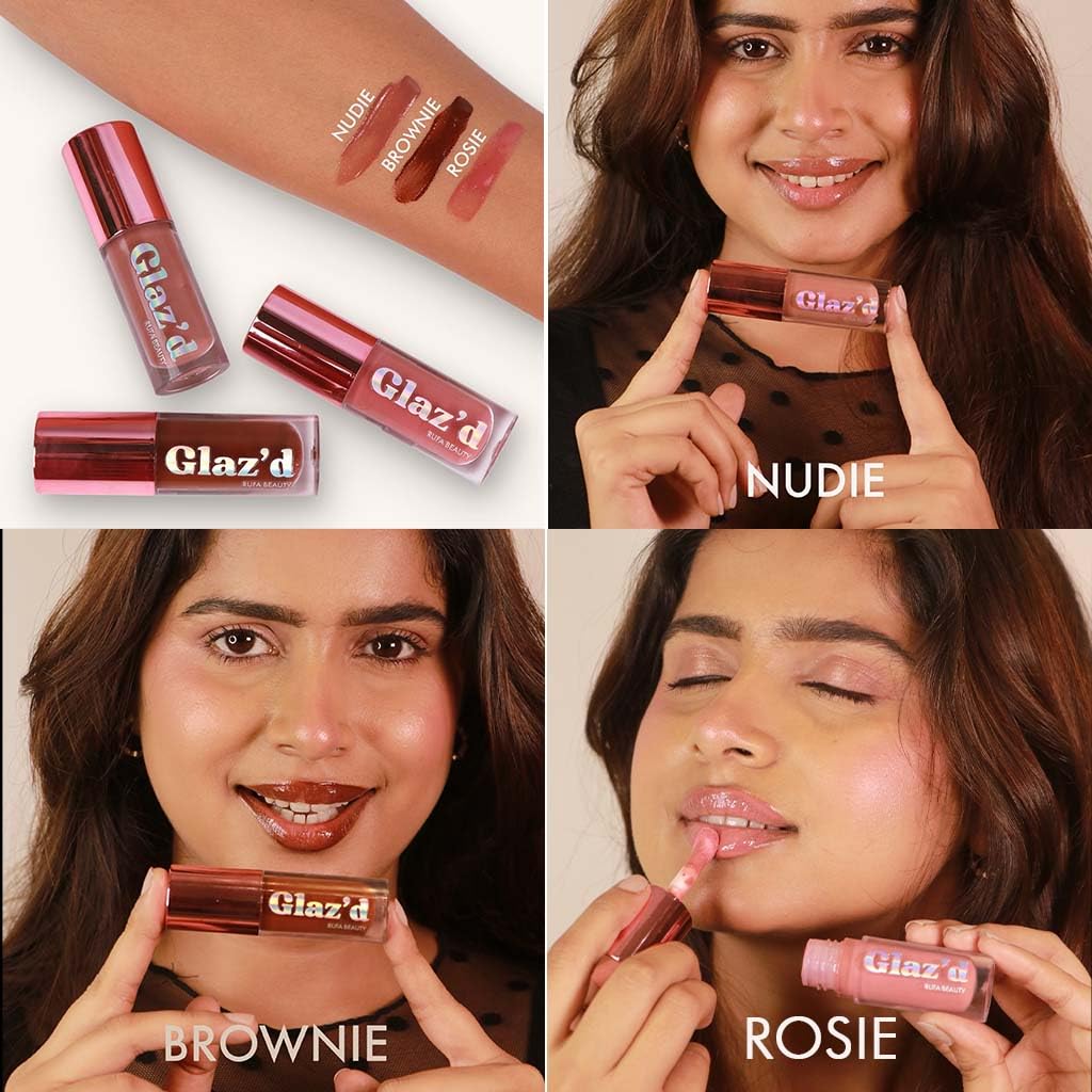 Rufa Beauty Glaz'd Lip Oil with Glossy, Glassy Finish and Deep Nourishing Effects (5ml) (Nudie)