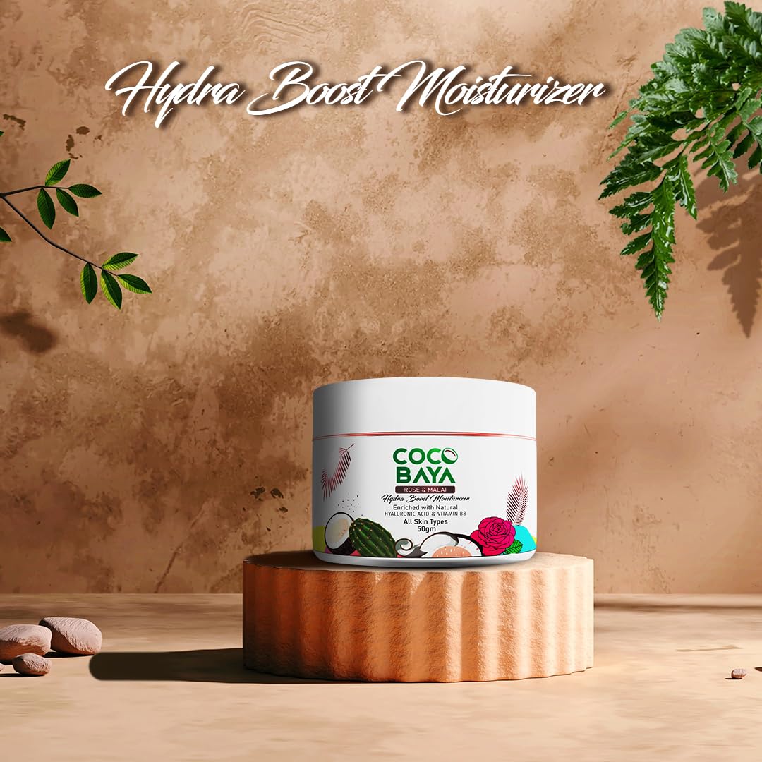 Coco Baya Hydra Boost Moisturizer, Enriched With Rose, Malai, Natural Hyaluronic Acid & Vitamin B3, Moisturizer For All Skin Types, Helps Slow Down Any Signs Of Aging, 50 gm