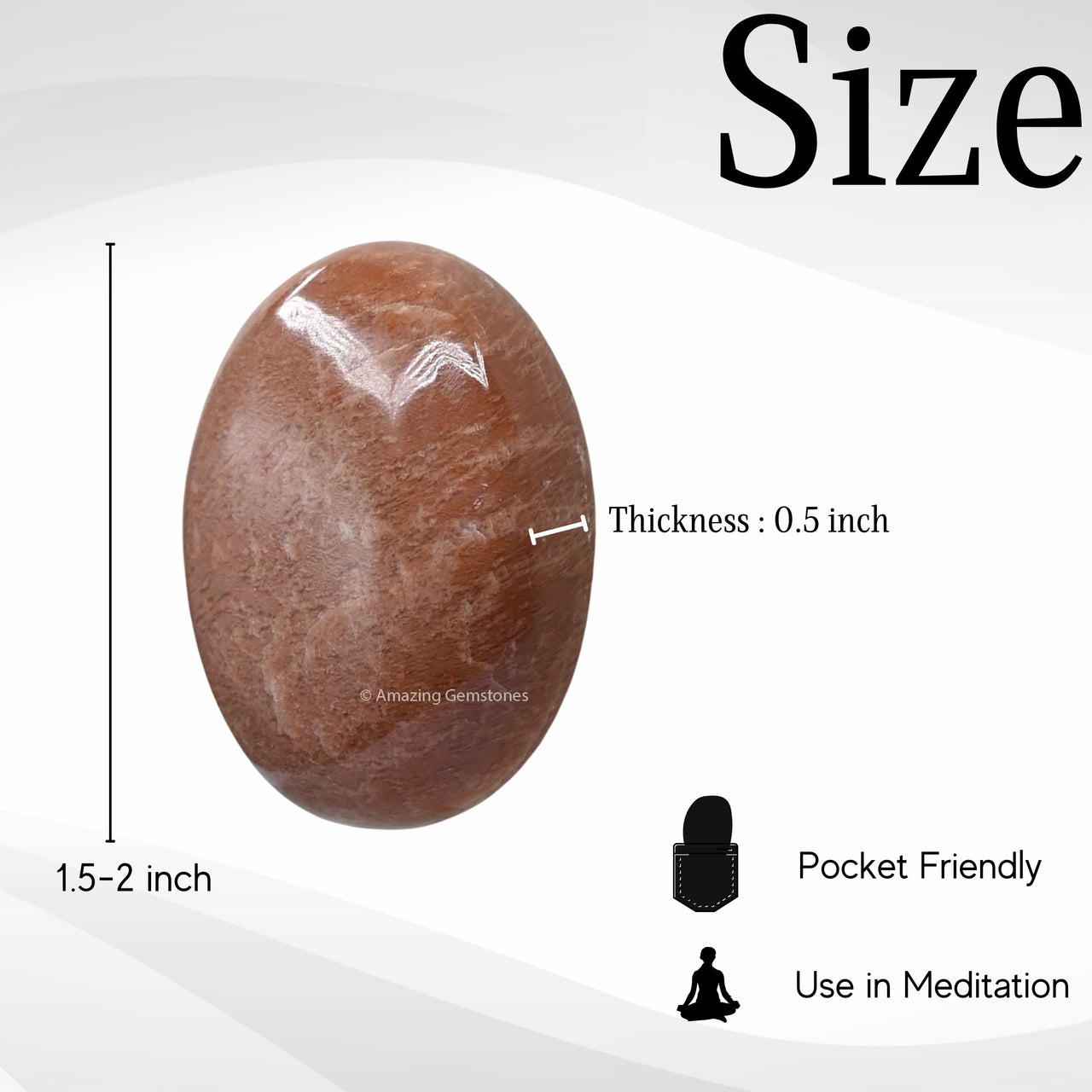 Peach Moonstone Palm Stone - Hot Massage Worry Stone for Natural Body Chakra Balancing, Reiki Healing and Crystal Grid Peach Moonstone