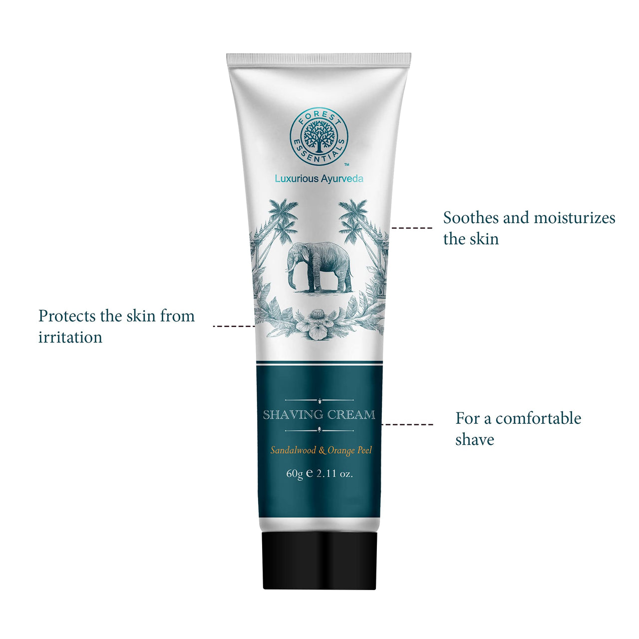 Forest Essentials Sandalwood & Orange Peel Shaving Cream for Men | Ayurvedic and Natural Shaving Cream For Smooth Razor Glide | 60 g