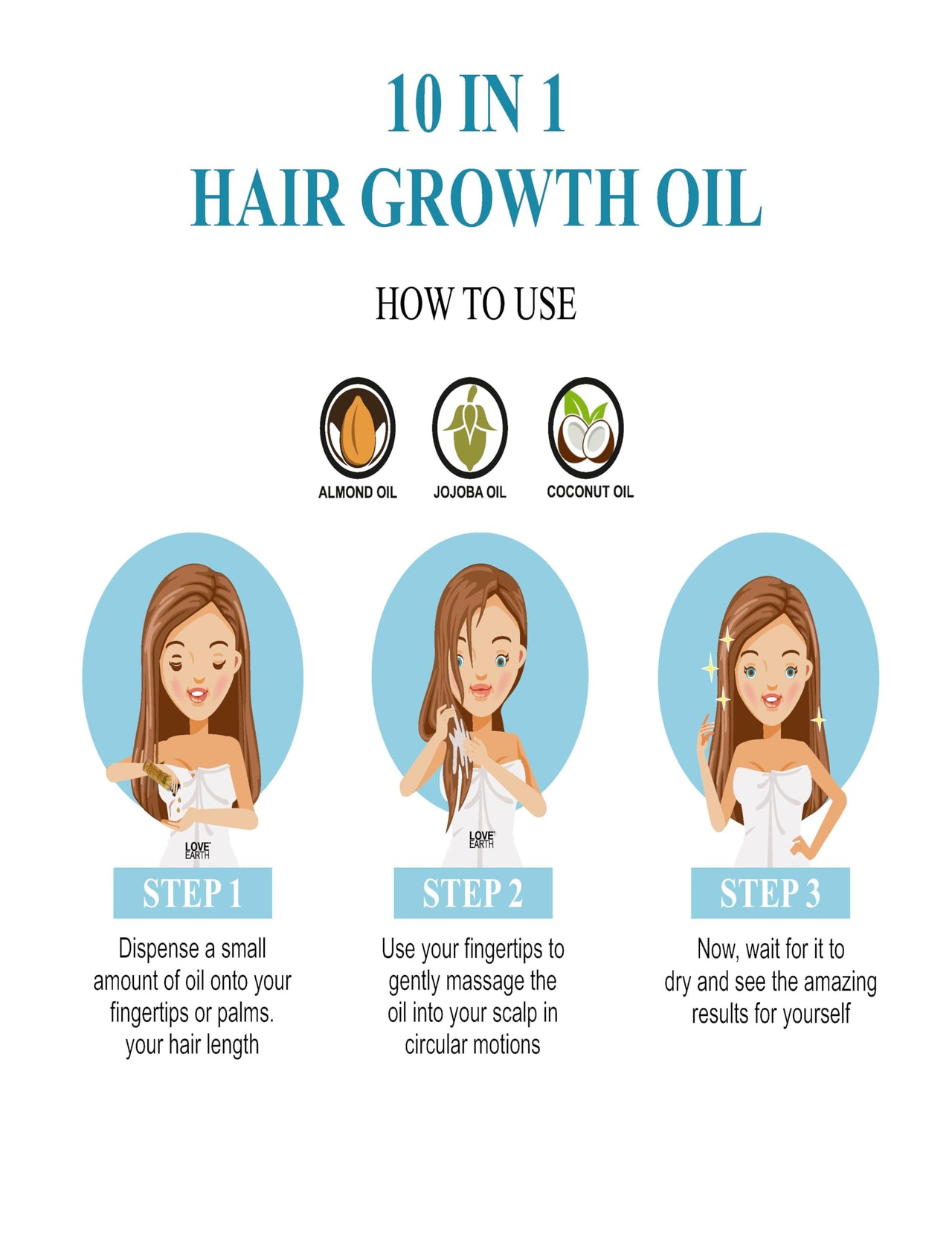 Love Earth 10 In 1 Hair Growth Oil|Soybean Oil, Black Seed Oil, Jojoba Oil, Sweet Almond Oil, Coconut Oil, Castor Seed Oil, Spikenard Oil, Ashwagandha Oil, Graecum Seed Oil, Zizanoides Root Oil|100ml