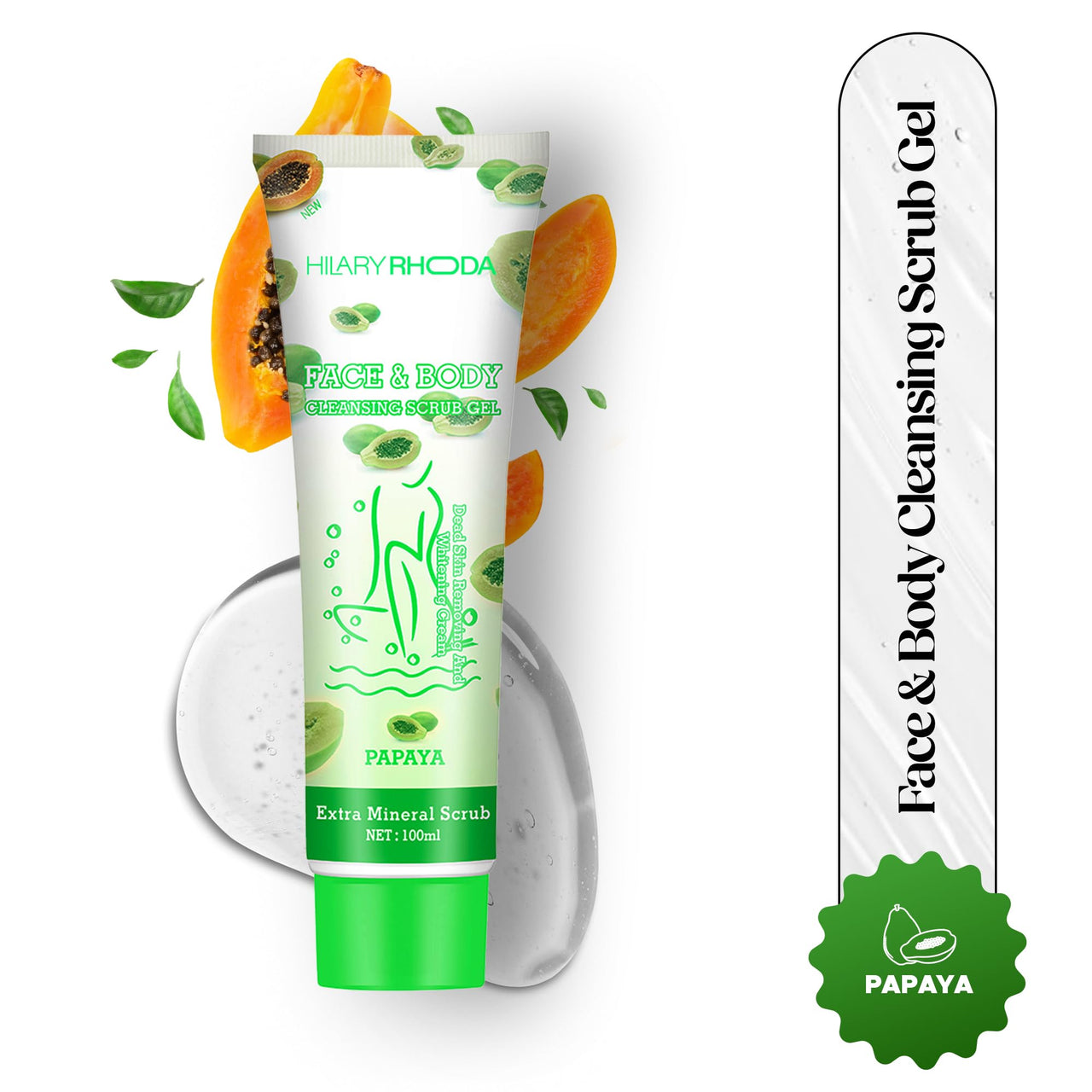 Hilary Rhoda Face & Body Cleansing Scrub Gel | Dead Skin Removing Cleansing Scrub Gel | Gently Exfoliates Skin Cells | Removes Dirt & Oil | 100ml (Papaya-Shade 03)