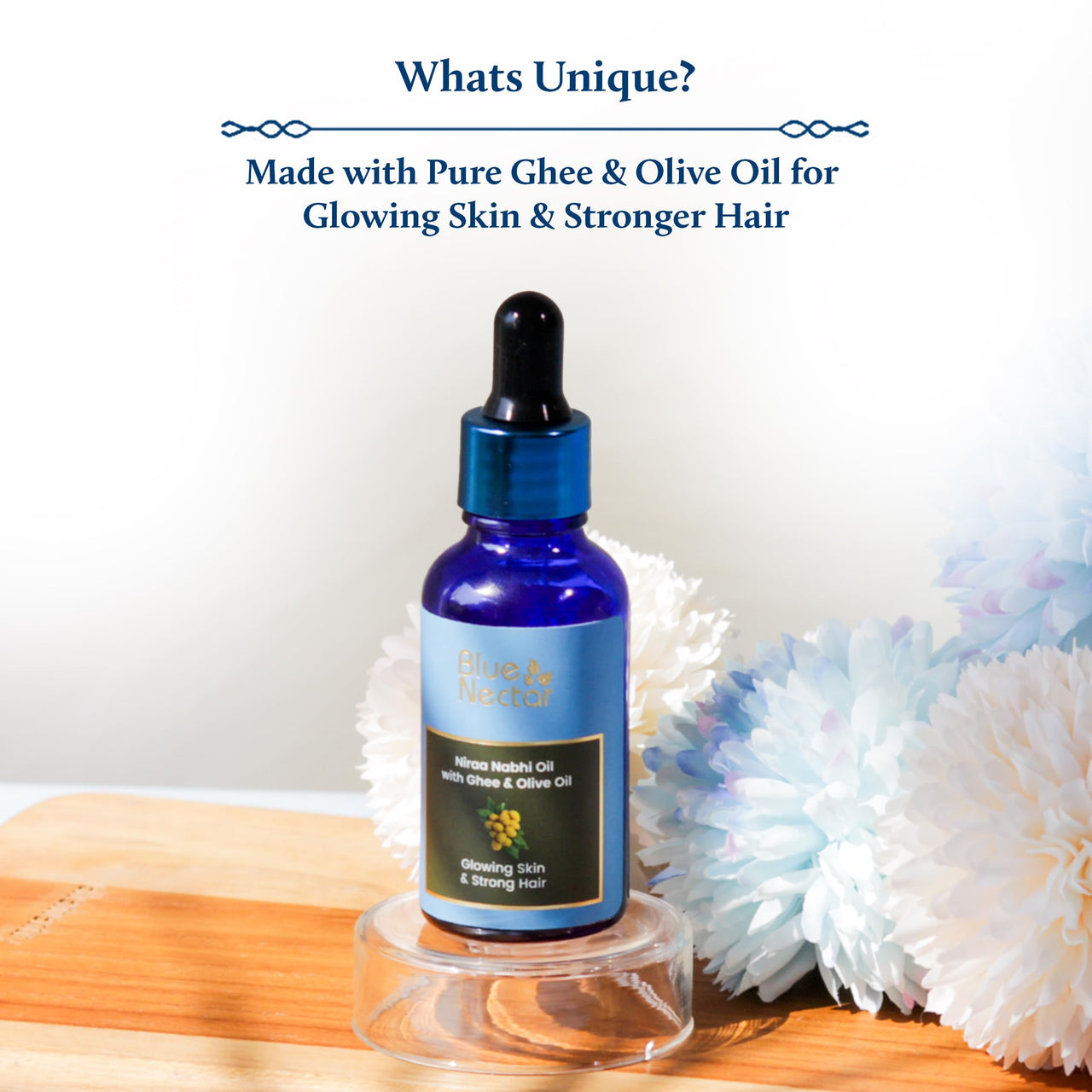 Blue Nectar Nabhi Oil with Ghee & Olive Oil | Ayurvedic Belly Button Oil for Glowing Skin & Strong Hair | Deep Hydration & Nourishment (22 Herbs, 10ml)