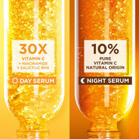 Garnier 30X Vitamin C Day + 10% Vitamin C Night Serum Combo - Wake Up to 73% Brighter Skin, Reduces Dark Spots & Promotes Even Skin Tone, Suitable for all Skin Types, 15+15ml