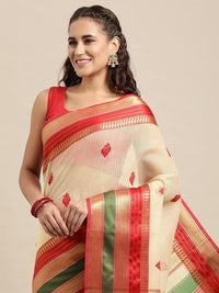 leeza store Women's  Jacquard Dobby Butta Butti Rich Kota Doria Cotton Silk Saree With Blouse Piece Green