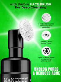 Mancode Acne Control Tea Tree Foaming Facial Wash | with Built in Brush Face Wash For Men Deep Cleansing Face | For Oily & Dry Skin | Anti Acne | Gentle Clear Skin | No Paraben Sulphate Silicone 150ml