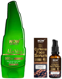 WOW Skin Science Caffeine Face Serum - Quick Absorbing - OIL FREE - Anti-Aging & WOW Skin Science 99% Pure Aloe Vera Gel for Face Combo