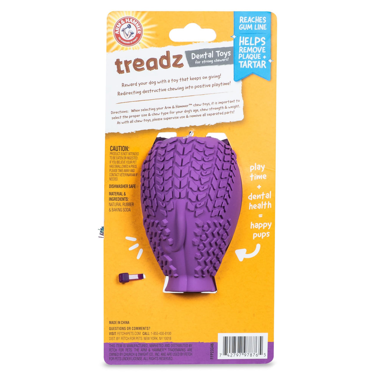 Arm & Hammer for Pets Super Treadz Large Elephant Dental Chew Toy for Dogs - Dog Dental Toys Help Reduce Plaque & Tartar Buildup Without Brushing - Safe for Dogs up to 35 Lbs Large - 1 Pack