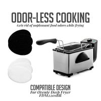 OVENTE 1.5 Liter Electric Deep Fryer FDM1501BR Charcoal and Oil Vapor Replacement Filter Set Pack of 3, White and Black ACPFDM1503, 1.5L