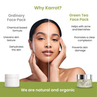 Karrot Natural Skincare Green Tea Face Pack for Acne and Dark Spots, Deeply Cleanses, Purifies, Controls Oil, Made with Tea Tree, Salicylic Acid, Neem Oil, For Women and Men, All Skin Types, 100gms