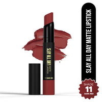 Hilary Rhoda Slay All Day Matte Lipstick | Transfer-proof & Smudge-proof | Long-Lasting & Premium Creamy Lipstick | Waterproof & Vibrant Colour lipstick | 2.6g (Dark Red - Shade 11)