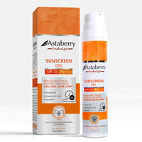 ASTABERRY Indulge Sunscreen Gel Suitable for All Skin Types SPF 50 PA+++ |Broad Spectrum Protection From UVA/B & Blue Light| Suncat DE & No White Cast | Light Weight & Non Greasy- 50G
