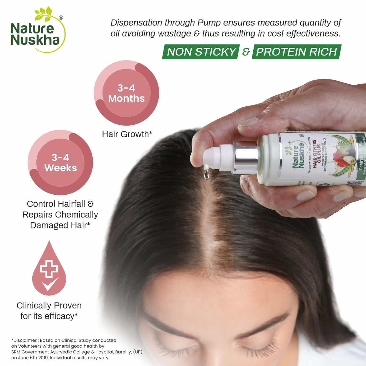 Nature Nuskha Protein Rich Hair Growth Oil with Rosemary, Avacado Oil & Vitamin E | Hair Fall Control, Anti Dandruff & Damaged Hair Repair Formula, Non-Sticky, No Paraben, for Women & Men, 100ml