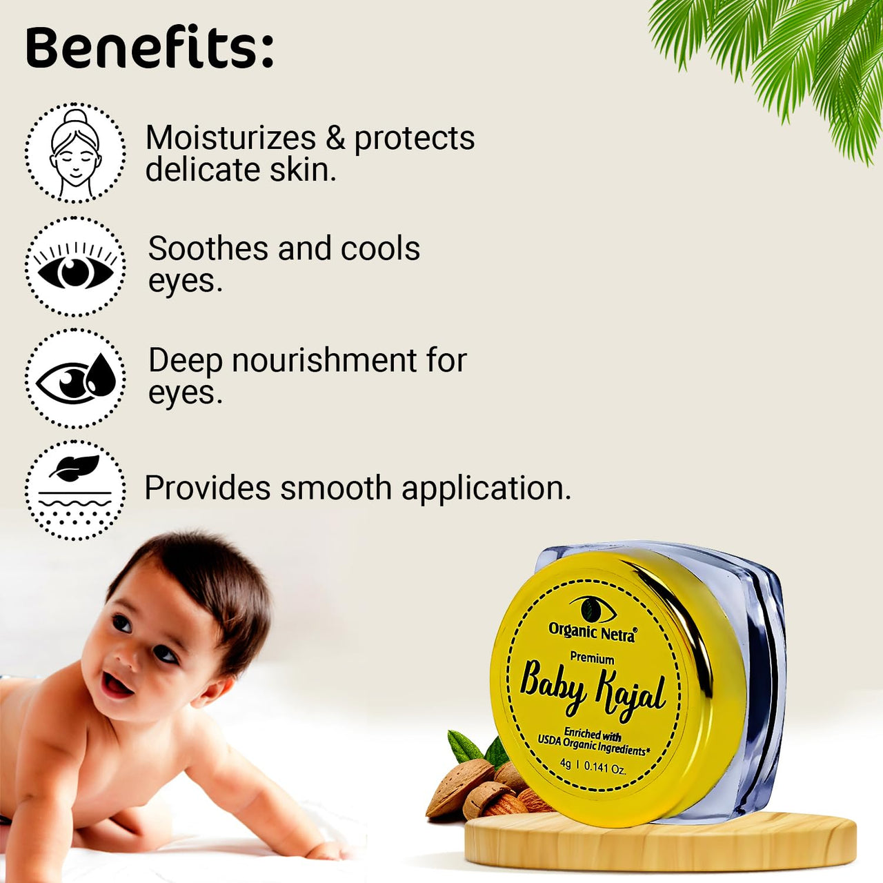 Organic Netra Baby Compressed Powder Kajal Water Resistant,Smudgeproof,Longlasting For Normal Skin Type Enriched With Natural&Organic Ingredients With No Harmful Chemicals,Matte Finish,4g (Pack of 2)