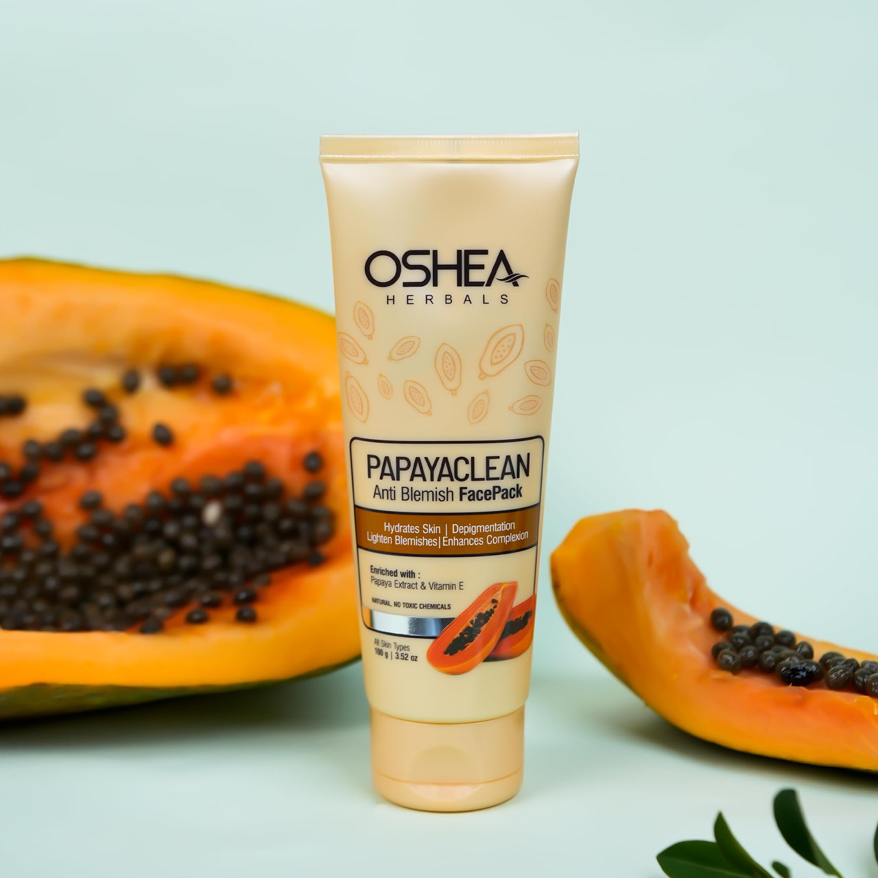Oshea Herbals Papayaclean Anti Blemish Face Pack for All Skin Types | Hydrates Skin & Lightens Blemishes | Enriched with Papaya Extract & Vitamin E - 100g