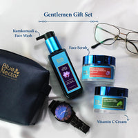 Blue Nectar Gentlemen Gift Set for Men | Plant Based Actives : Kumkumadi Face Wash, Walnut Face Scrub & Grapeseed Face Cream | Set of 3 | Birthday Gift for Men | Annivarsary Gift for Husband