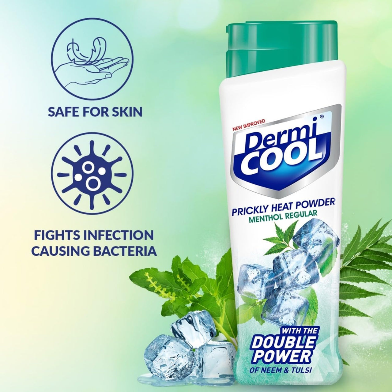 Dermi Cool Menthol Regular Prickly Heat Powder 400g (Pack of 2)