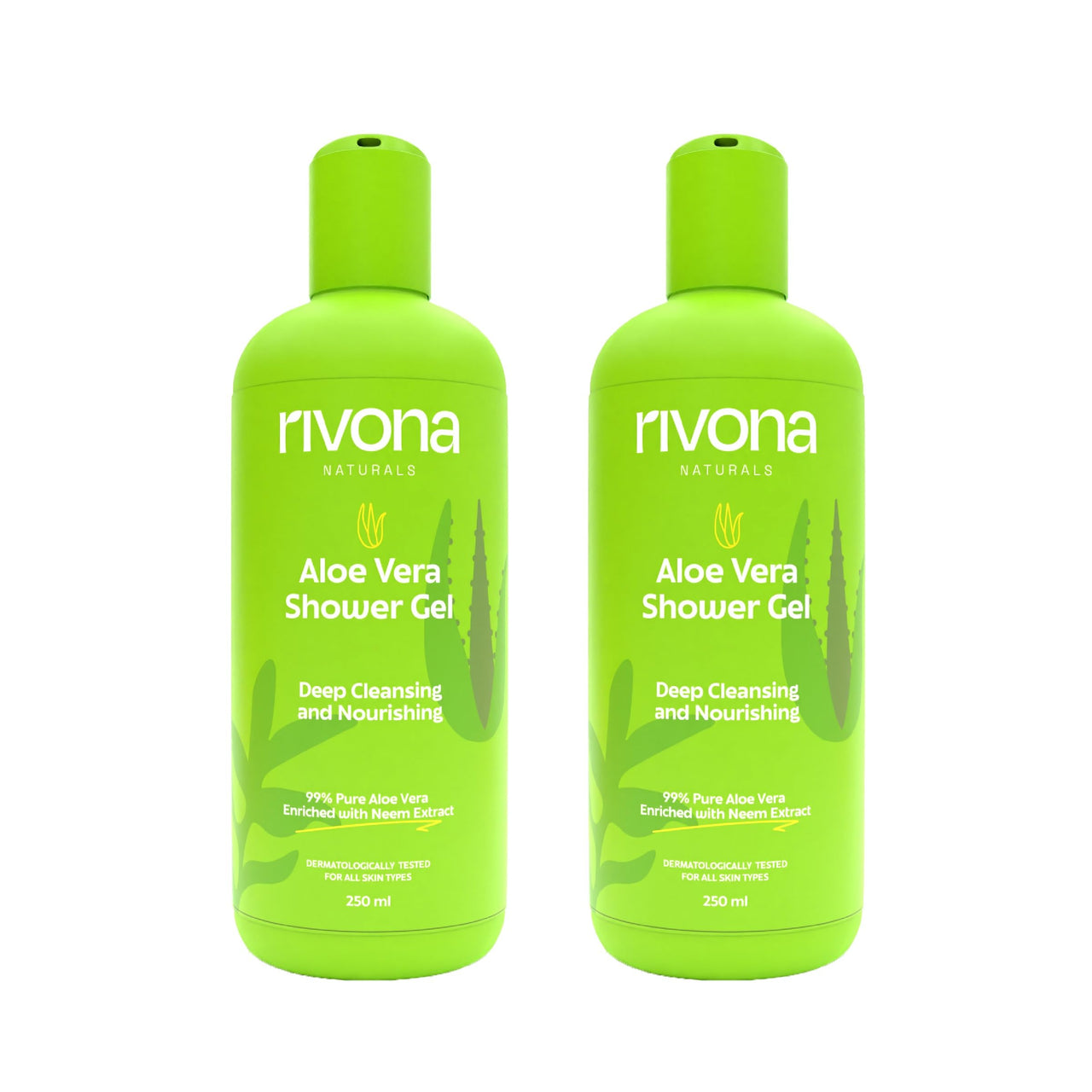 Rivona Naturals Aloe Vera Shower Gel | Aloe Vera + Neem | Cleansing and Nourishing| for Men & Women |All Skin types |250 ml (Pack 2)