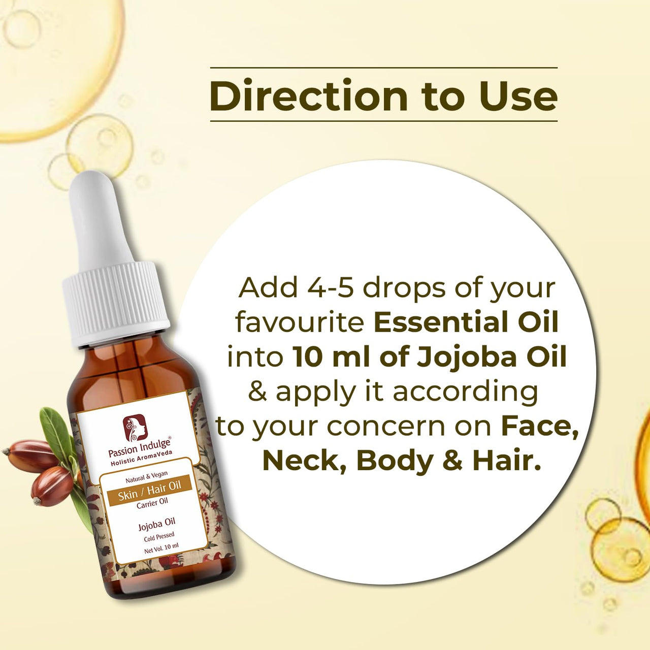 Passion Indulge Jojoba Carrier Oil for Skin, Hair and Face - 10ml | Natural | Natural Oil