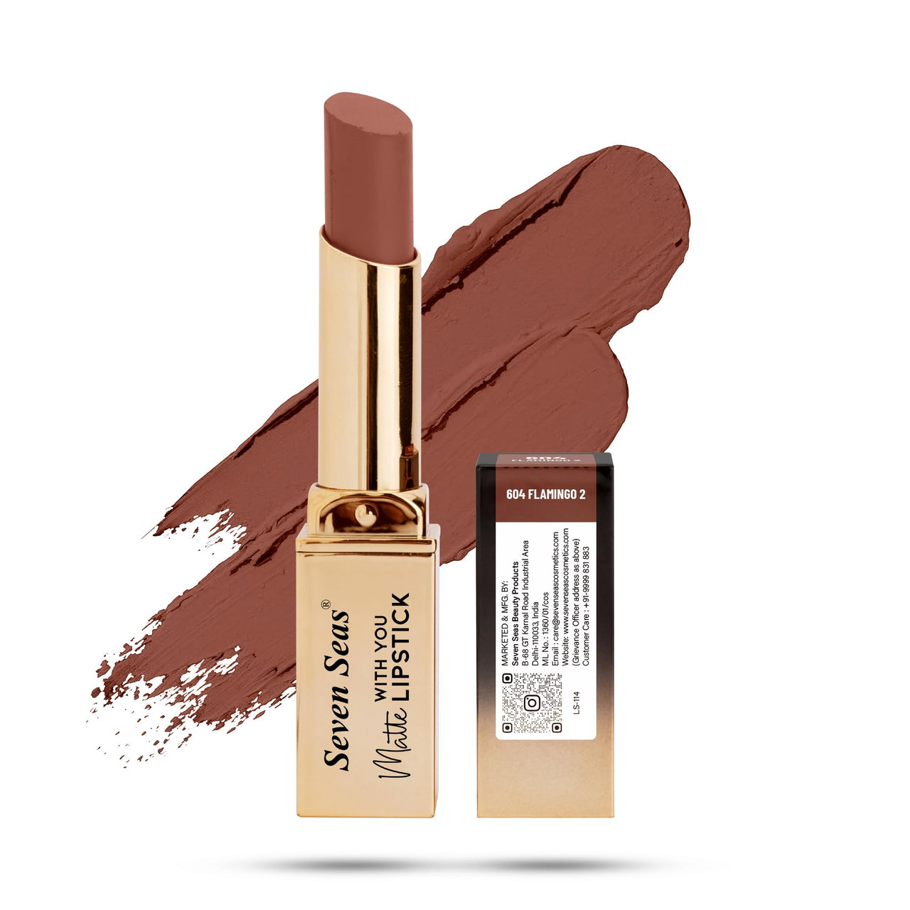 Seven Seas Matte With You Long Lasting Lipstick | Smooth Application |Transferproof & Smudge Proof | Highly Pigmented Lipstick for Women (Flamingo II)