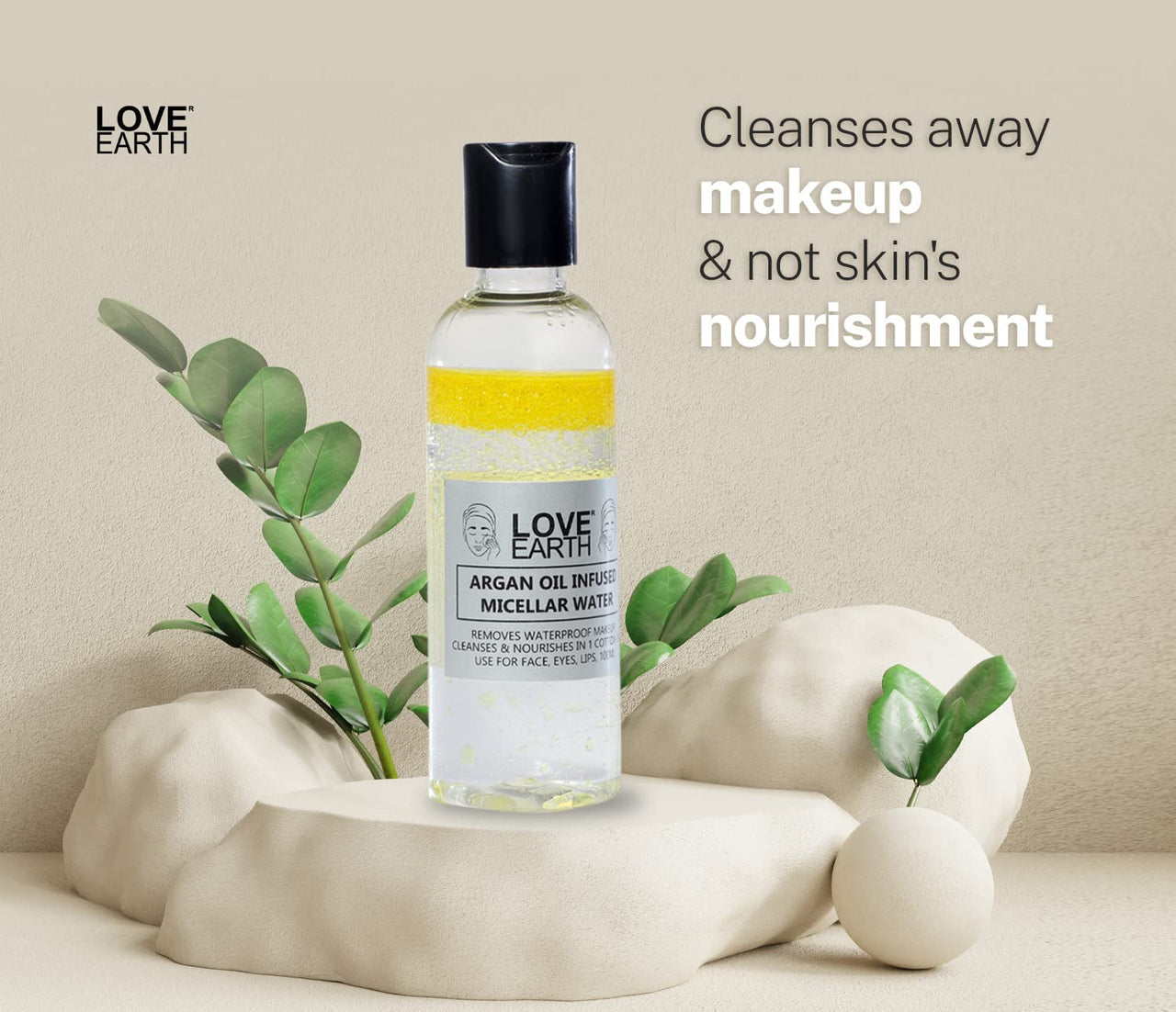 Love Earth Argan Oil-Infused Micellar Water Makeup & Pollutant Remover With Argan Oil & Micellar Water For All Skin Types 100ml