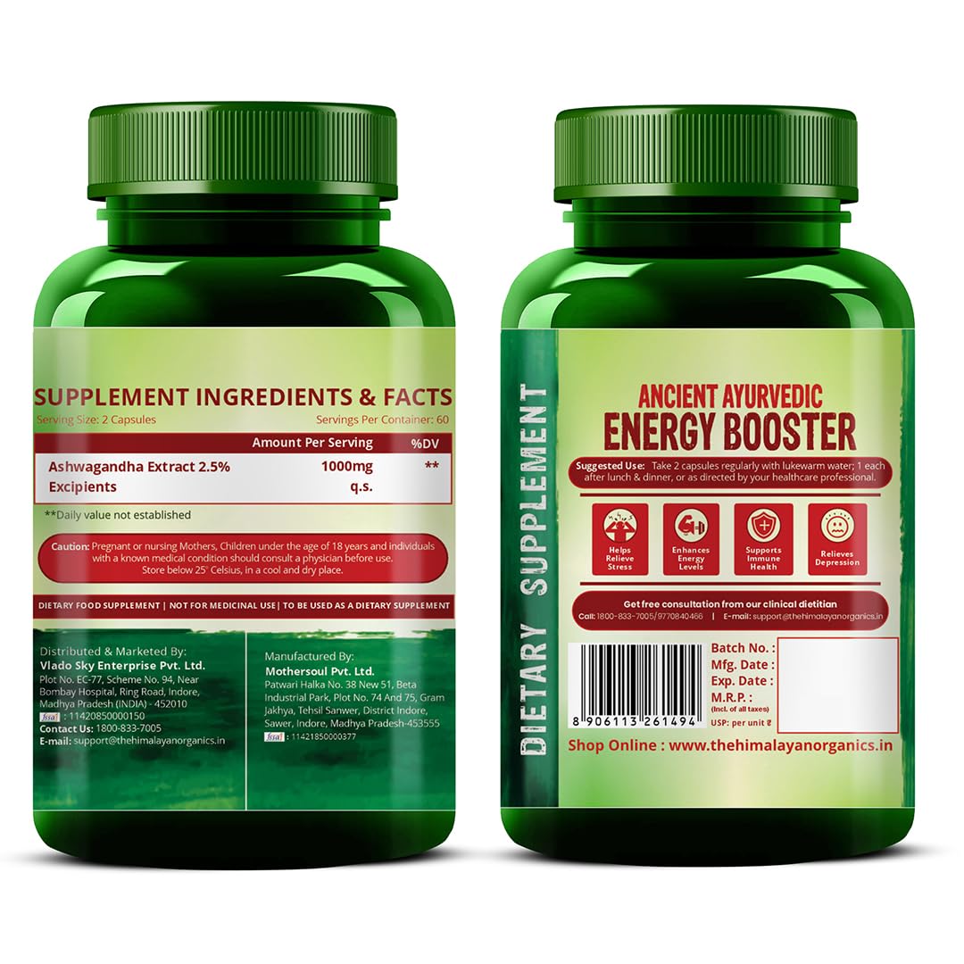 Himalayan Organics Plant Based Ashwagandha || 1000mg Serve || Energy & Endurance || 120 Veg Capsules