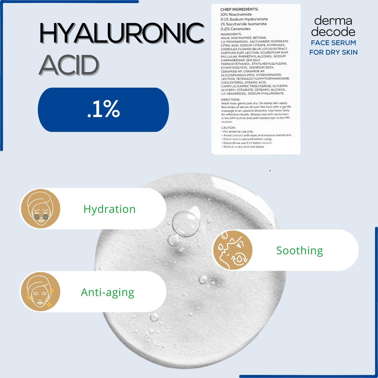 Derma Decode Hydrating Niacinamide 10% Serum for Dry Skin & Sensitive Skin | with Hyaluronic Acid & Ceramides for Intense Moisture, Skin Repair, Glow | Pore Minimizing, Dermatologist Tested - 30ml