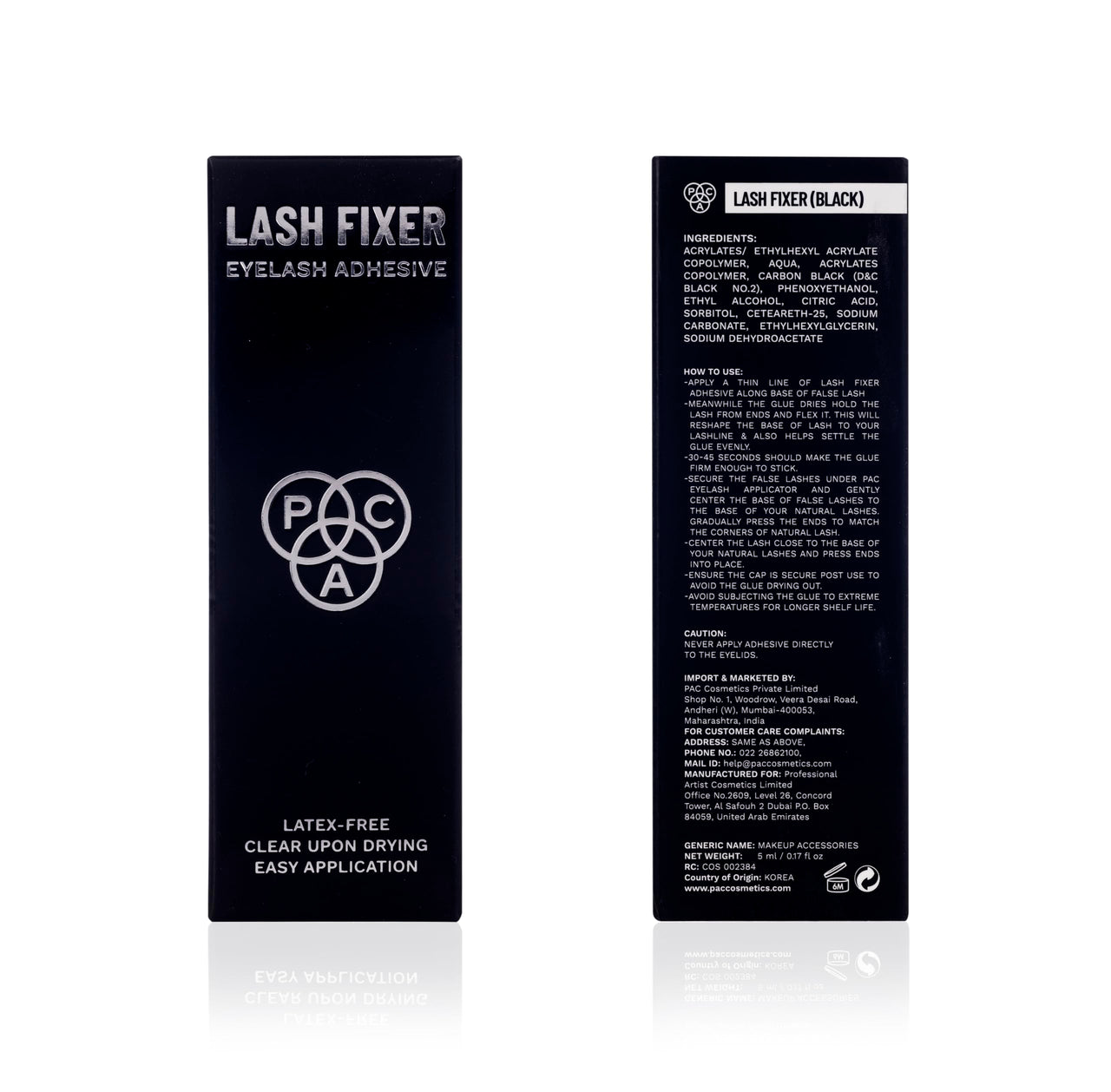 PAC Lash Fixer (Eyelash Adhesive) - Black | Waterproof & Quick-dry Invisible Eye Lash Glue Works with Synthetic & natural fiber Lashes | Non-Toxic & Non-allergic for All Skin Types