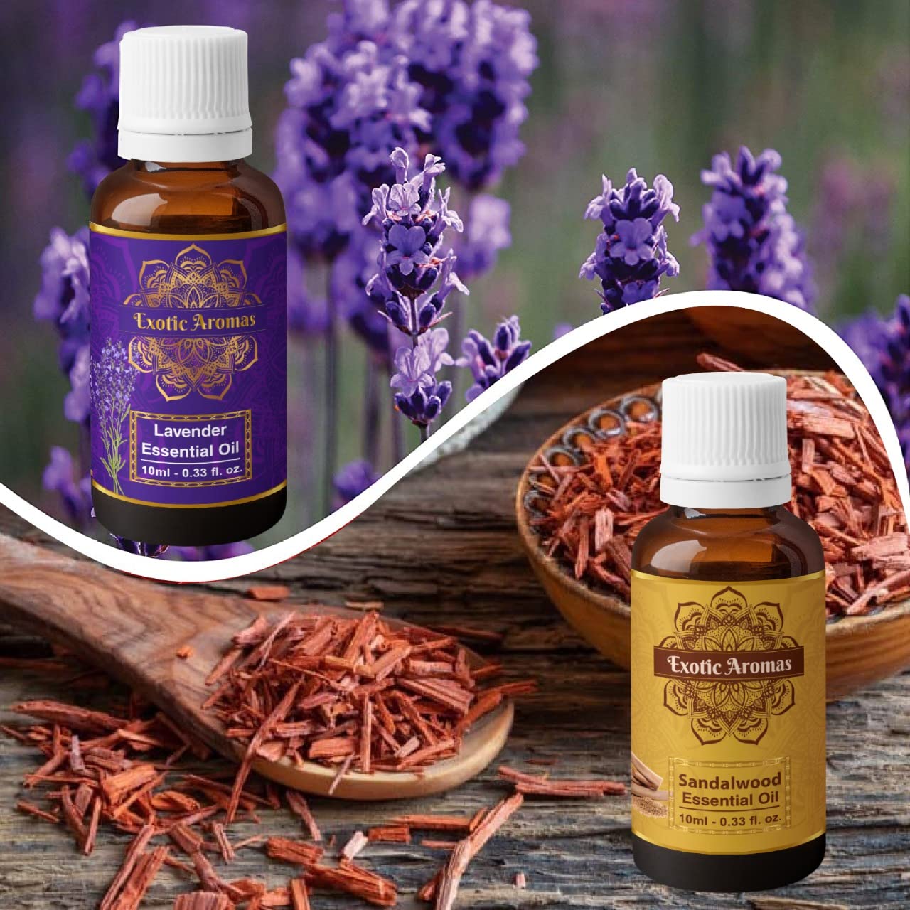 Exotic Aromas Lavender Essential Oil & Sandalwood Essential Oil, Pack of 2