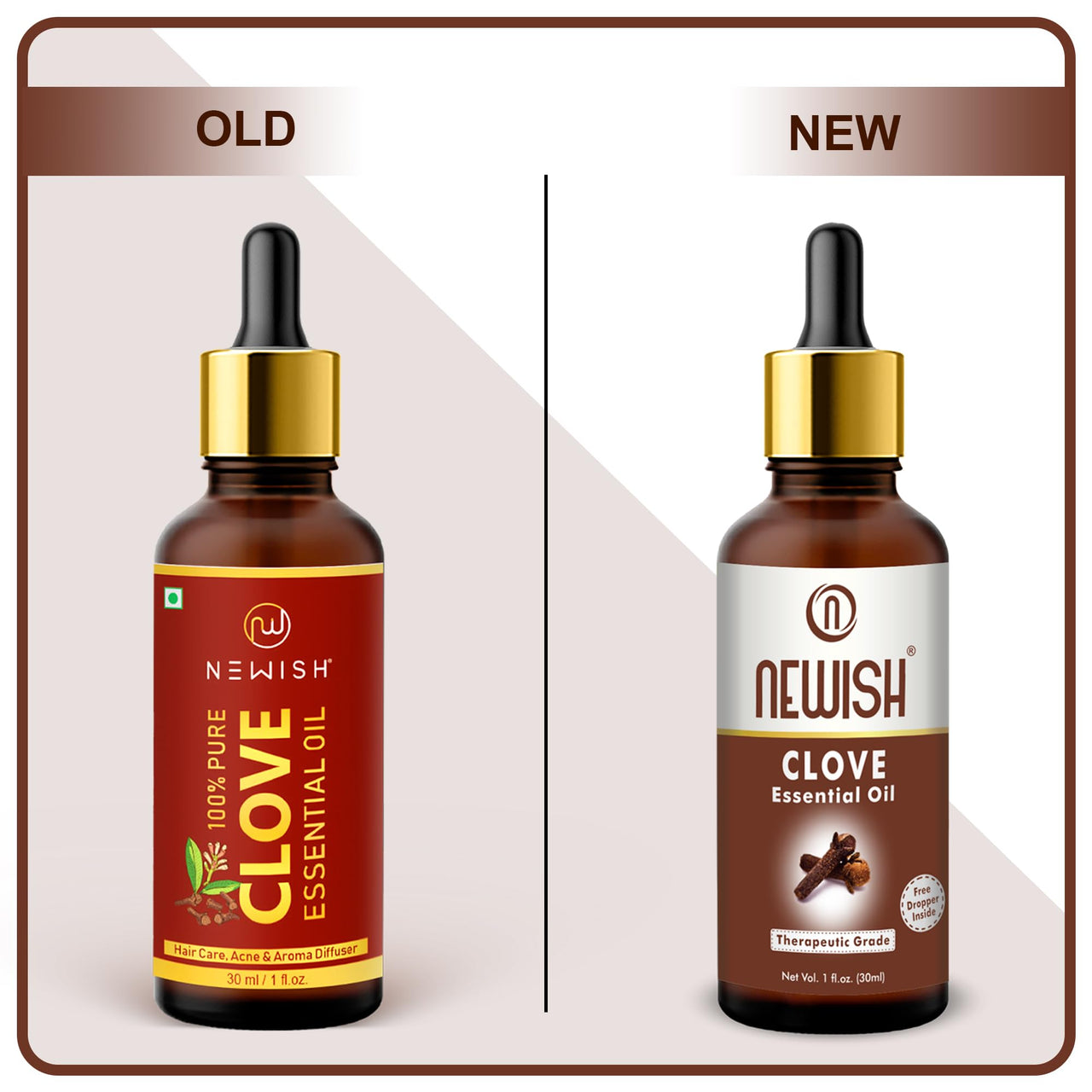 Newish Clove Oil 100% Pure & Natural, Undiluted, Best use Clove oil for Theeth Pain, Skin, Hair, Pimples, Acne, T Zone & Underarm - High Potency Premium Essential Clove Oil 30 ml