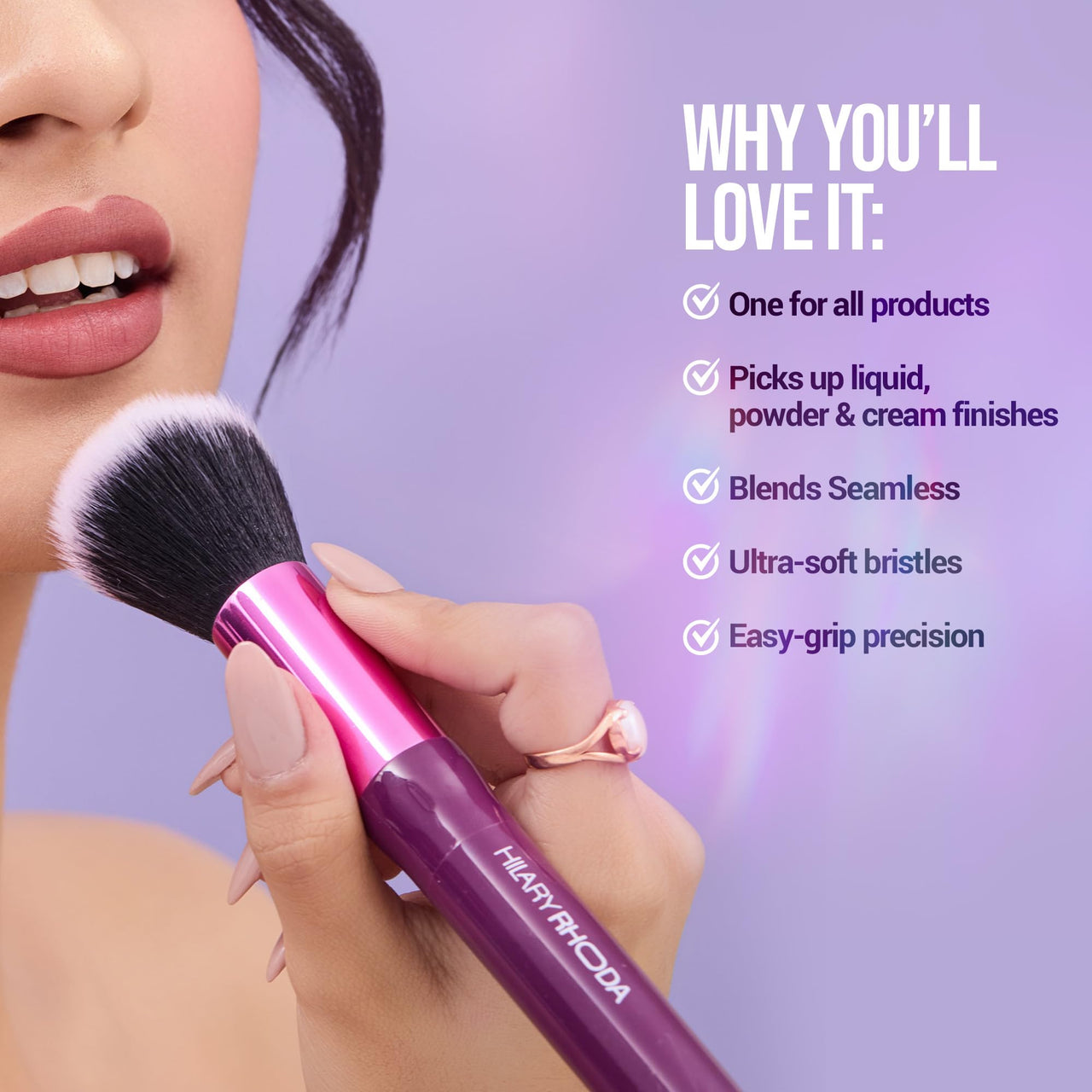 Hilary Rhoda One Touch Brush | Soft Bristle Makeup Brush For Cream, Liquid & Powder Foundation & Blush | Non Absorbing Makeup Brush