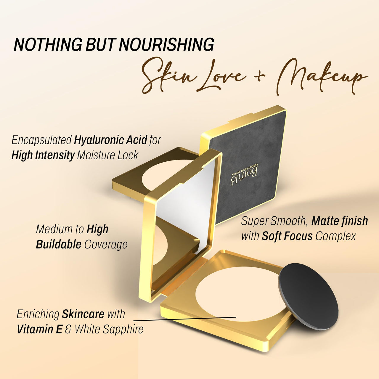 Born16 Moon Duchess Velvet Hydrolock Compact Powder – Ashley | India’s First Encapsulated Hyaluronic Acid | Medium-High Coverage, Smooth-Matte Finish | 24-Hour Stay with Vitamin E & SPF, 9g