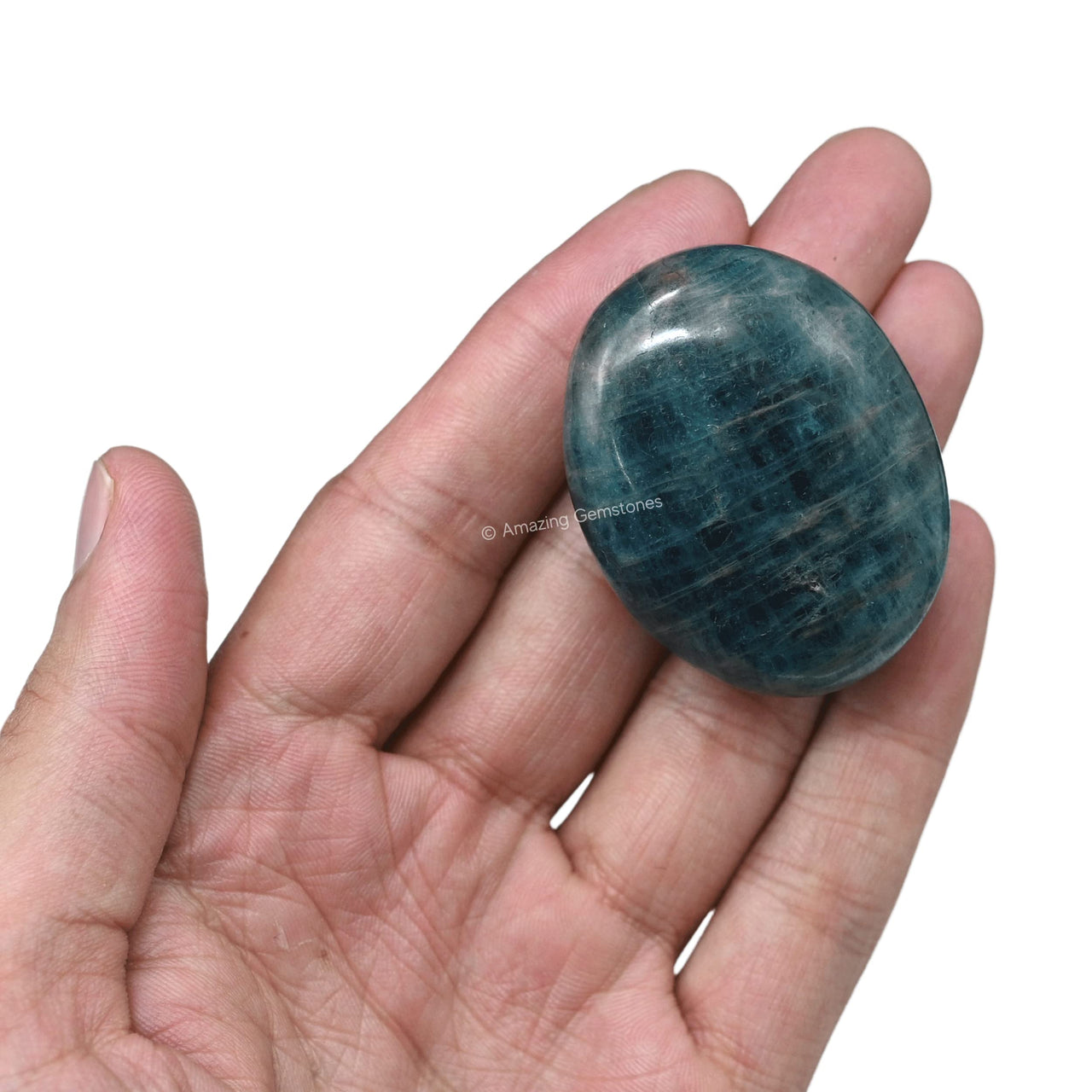 Green Apatite Palm Stone - Pocket Massage Worry Stone for Natural Body Chakra Balancing, Reiki Healing and Crystal Grid Green Apatite