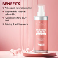 Botanic Hearth Moisture Bloom Body Oil - Hydrating Body Oil with Jojoba, Rosehip & Vitamin E for Soft & Radiant Skin, 100 ml for Men and Women - in a Premium Glass Bottle