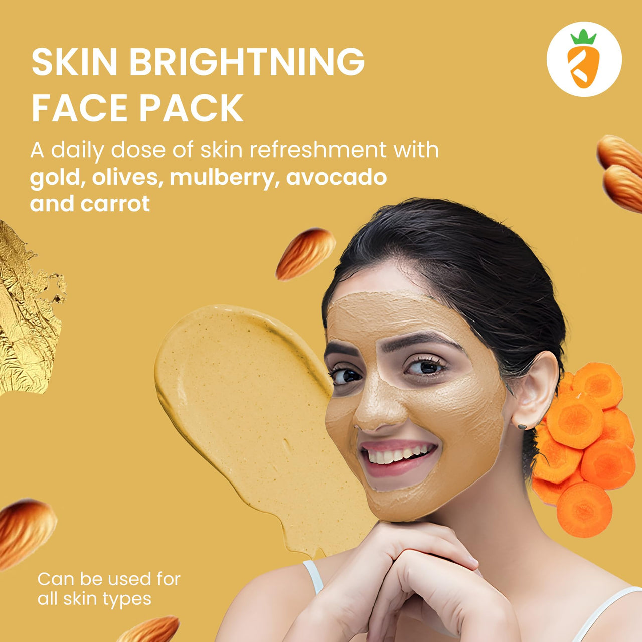 Karrot Natural Skincare 24K Gold Face Pack for Bright and Glowing Skin, Hydrates and Replenishes Cell Growth, Contains Avocado Oil, Sandalwood, Honey, For Women and Men, All Skin Types, 100gms