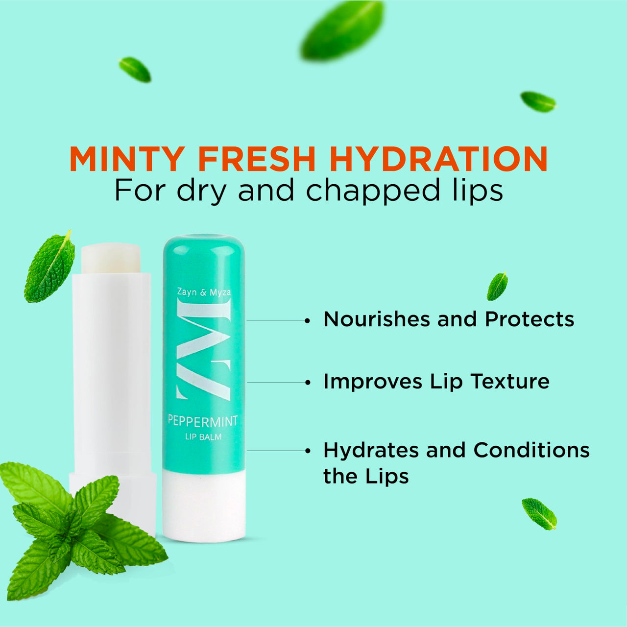 ZM Zayn & Myza Peppermint Lip Balm For Smile-ready Lips | with SPF Protection | Goodness of Almond Oil & Vitamin E | Moisturizes & Repairs Dry Lips, (4.5gm x 2) (Pack of 2)