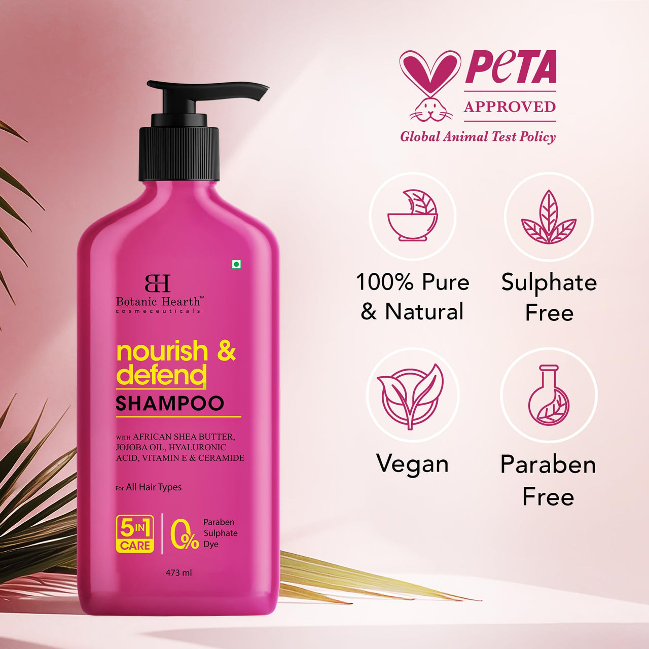 Botanic Hearth Nourish & Defend Shampoo with Hyaluronic Acid & Jojoba Oil | Deeply Moisturizing & Damage Protection | Strengthens & Softens Hair | Sulfate & Paraben Free, 473ml