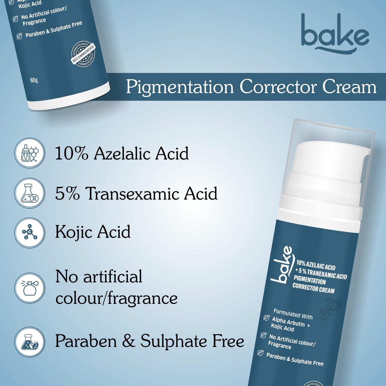 BAKE 10% Azelaic Acid + 5% Tranexamic Acid Pigmentation Corrector Cream for Dark Spots, Pigmentation & Tan Removal | Fades Acne Marks & Scars | For All Skin Types | For Men & Women | 30g