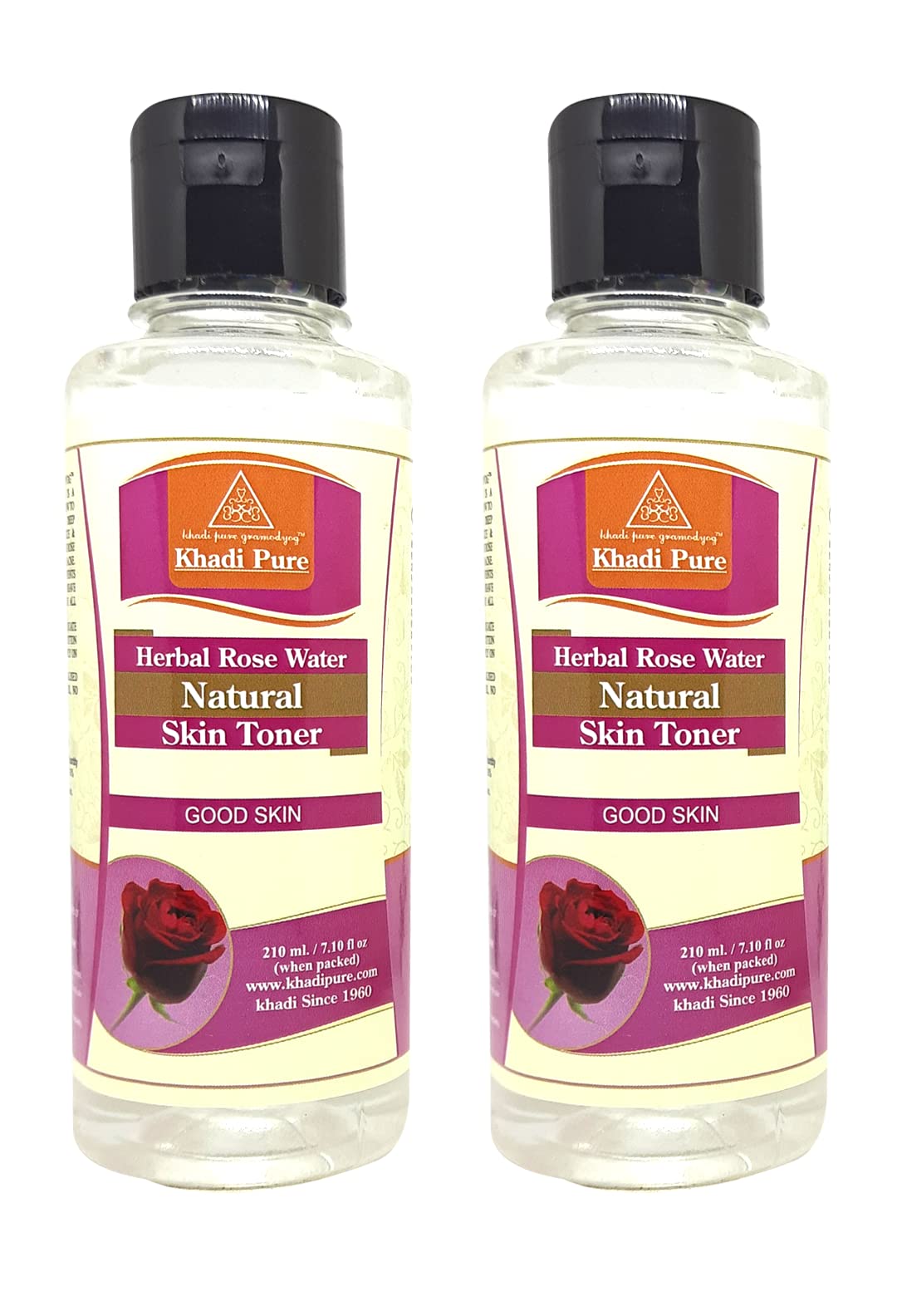 Khadi Pure Herbal Rose Water, 210 ml (Pack of 2)