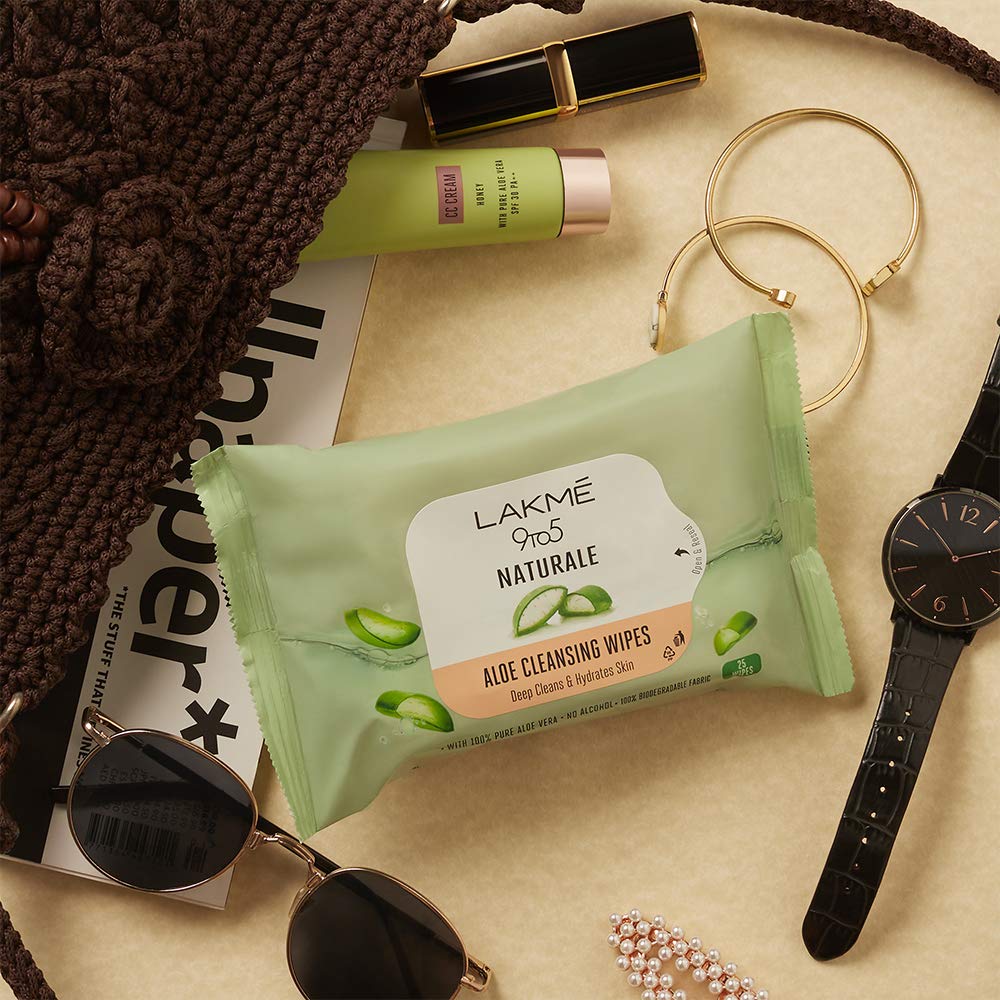 Lakmé 9To5 Natural Aloe Cleansing Wipes, 141 G